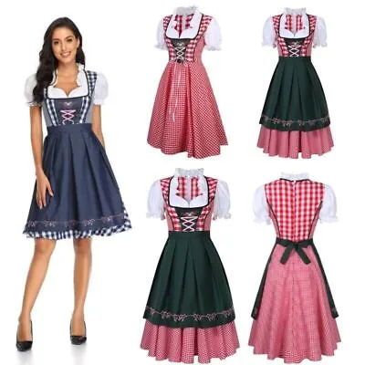 Womens German Bavarian Dirndl Dress Apron Oktoberfest Fancy Beer Maid Costume • £16.32