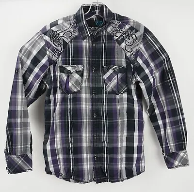 Roar Signature Men's Large Long Sleeve Plaid Embroidered Western Button Up Shirt • $29.99