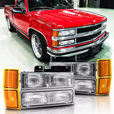 Headlights For 1994-1998 Chevy Silverado C10 C/K 1500 2500 3500 W/ Bumper Lamp • $69.99