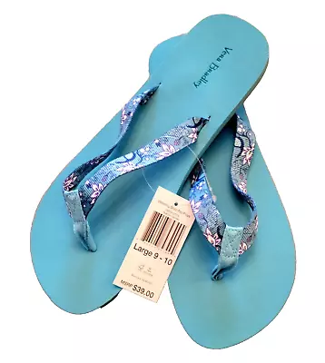 Vera Bradley Peacock Garden Webbing Strap Flip Flops - Size 9/10 Large • $10