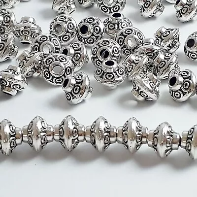 20pcs Saucer Tube Spacer Beads Antique Silver 7x6mm - B0125775 • £4.05