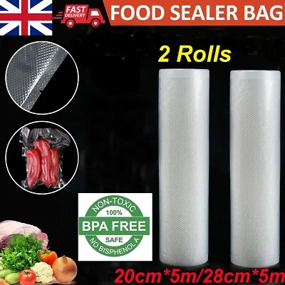 2X 5M Vacuum Food Sealer Bags Rolls Vacum Sealer Dry Wet Pack Machine/Food Bags • £6.79
