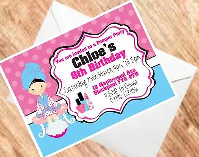 Pamper Beauty Invites Personalised Birthday Party Invitations Card         • £3.99