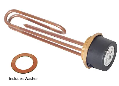 Tesla 11” Copper 3kW Hot Water Immersion Heater Element 2 1/4  Boss + Thermostat • £10.80