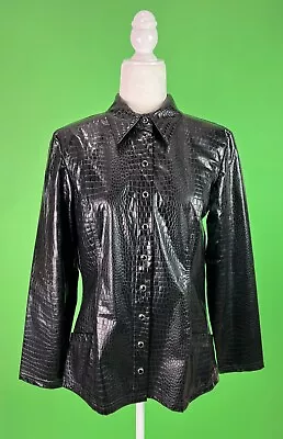 Vintage 90s Betsey Johnson Black Faux Alligator Jacket - Medium - Goth Club Kid • $85