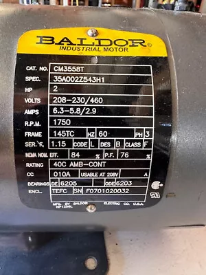 Baldor CM3558T Motor 2 HP 230/460V 3 Phase • $350