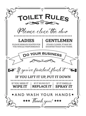£4.99 • Buy Toilet Rules Metal Sign - White -  Loo House - Garage Retro Plaque Bar Gift Shed