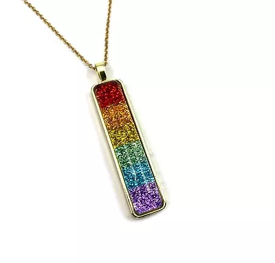 Rainbow Glitter Wizard Of Oz Necklace Pendant - Gay Pride Jewelry  Choose Finish • $25