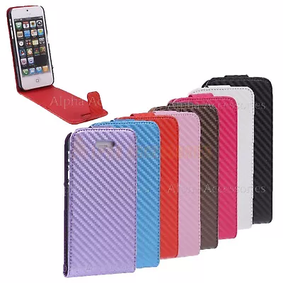 Flip PU Leather Carbon Fibre Pattern Magnetic Case Cover For IPhone 5S 5 SE • £1.98