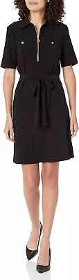 Anne Klein Midi Dress Marcella Cap Sleeve ~ Pockets - Front Tie Black Sz 14 NWT • $24.01