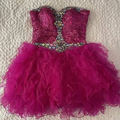 Fiesta Sweetheart Beaded Crystal Organza Fushia Birthday Prom Pageant Dress L • $75