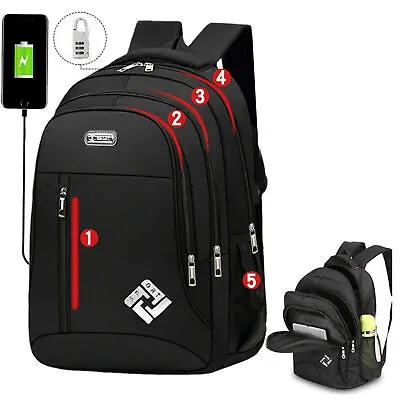 Oxford Anti-theft Laptop Backpack 18  Travel Business Shool Book Bag W USB Port • $17