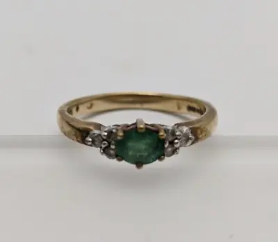 9ct Gold Ring Emerald And Diamond Ring Size: I 1/2 - 9ct Yellow Gold • £129
