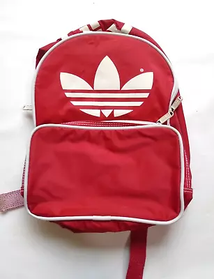 Adidas Trefoil Logo Backpack Bag Red White Spellout Hip Hop Run DMC 80s 90s • $1.99