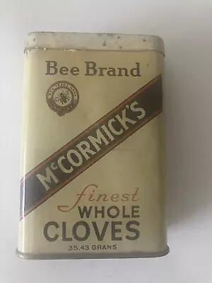 Vintage 40s McCormick's BEE BRAND Whole Cloves Spice 1.25oz Tin Can BALTIMORE MD • $6