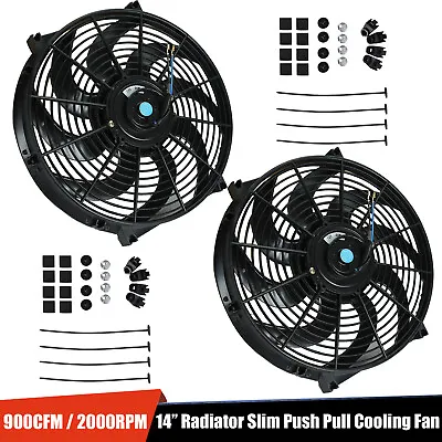 $46.99 • Buy 2PCS 14  Universal Slim Fan Push Pull Electric Radiator Cooling 12V Mount Kit