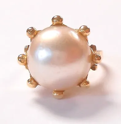 Vintage 13mm Mabe Pearl Crown Setting 14K Yellow Gold Ring Size 6.5 • $475