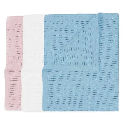 £9.99 • Buy Baby Cellular Blanket Newborn Toddler | 100x150cm | Pram Cot Moses | 100% Cotton