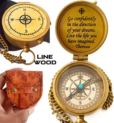 Antique Brass Pocket Compass Go Confidently Vintage Marine Compass Nautical 2  • $23.25