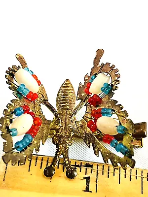 Vintage Butterfly Hair Clips Moving Wings Flutter Brass - Red White And Blue • $5.45