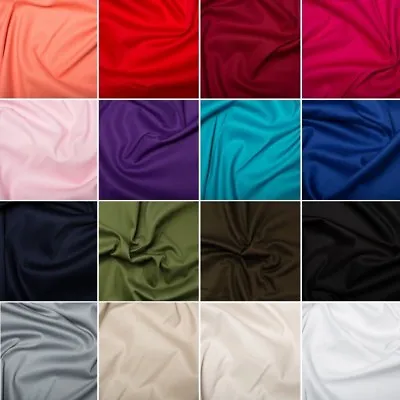 Cotton Stretch Sateen Fabric Plain Coloured 97% Cotton 3% Spandex Material Dress • £10.80