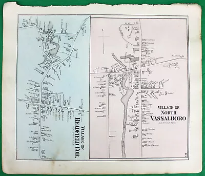 1879 Caldwell & Halfpenny Maine Kennebec County Readfield North Vassalboro Map • $29.99