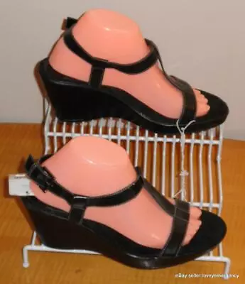New Merona Target Wendy Black Wedge Heels Sandals Womens Shoes Size US 9 • $8.97