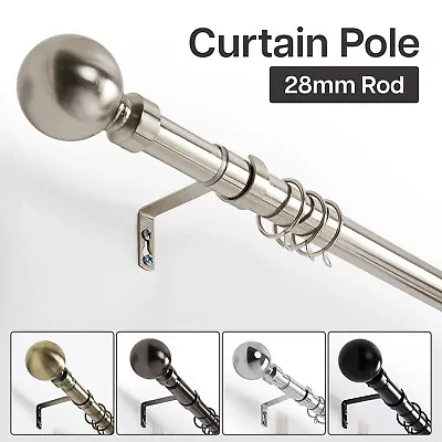 Extendable Metal Curtain Pole 28mm With Superior Finials Rings & Rod Fittings • £7.64