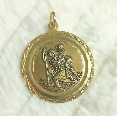 Vintage St. Christopher Protect Us Gold Over Silver Medallion Pendant • $140.83