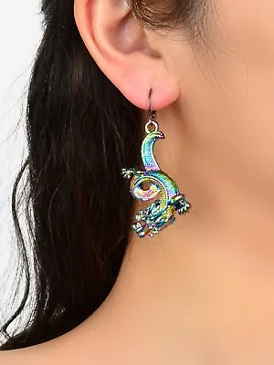 A Pair Retro Rainbow Dragon Earrings Huggie Stud Vintage Fantasy Theme Jewellery • $2.99