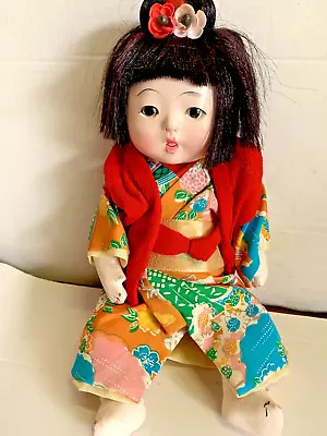 Vintage Japanese Cute Baby Girl Doll Kimono 6.5” Ichimatsu Glass Eyes • $12.99