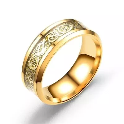 Men Women Gold Plated Blue Black Red Stainless Steel Celtic Dragon Band Ring 8mm • $7.90