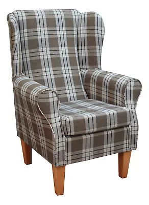 Wing Back Fireside Chair Kintyre Chestnut Tartan Fabric Armchair UK • £453.68