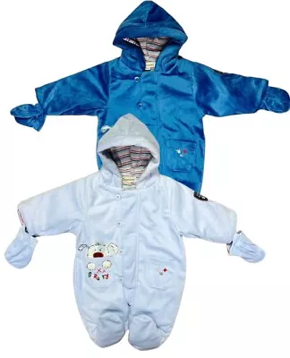 Baby Boys Babaluno Jackets Blue Little Puppy Embroidery Padded Hooded Snowsuits • £14.99