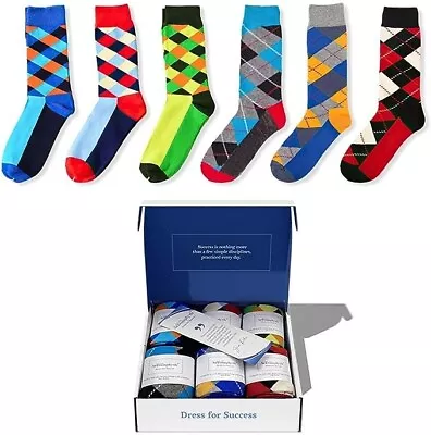 Men's Colorful Dress Socks 6 Pairs Fun Funky Assorted Patterned Socks Size 10-13 • $15