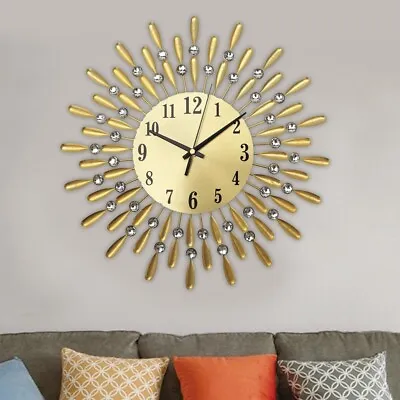 £18.99 • Buy 38cm Living Room Diamante Beaded Crystal Jeweled Sunburst Wall Clock Home Decor