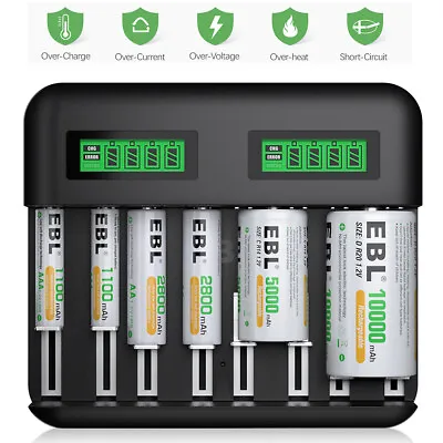 Universal Charger For AA AAA C D Size 9V 6F22 Ni-CD Ni-MH Rechargeable Batteries • $14.99