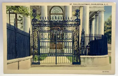 St. Philips Gateway Charleston SC South Carolina Vintage Linen Postcard • $3.25