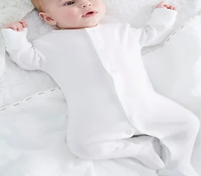 £4.37 • Buy Newborn Baby 100% Cotton White Sleepsuit Babygrow Bodysuit Romper Birth Gift UK