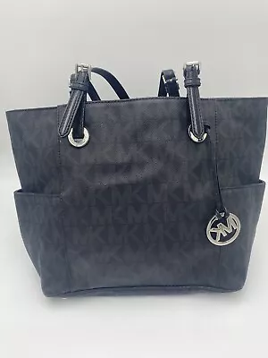 Michael Kors Jet Set Signature Large Tote Shoulder Black Zip Top Side Pockets • $49