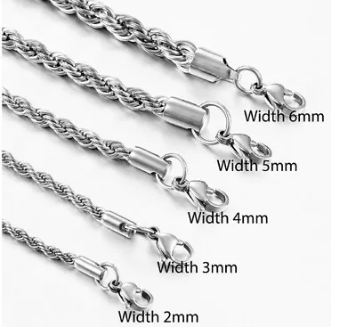 £7.49 • Buy 40-75cm Stainless Steel Silver Rope Chain Curb Link 3/4/5/6mm Wide Necklace J19