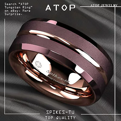 8/6mm Plated Metal Tungsten Mens Ring Rose Gold Groove Stripe ATOP Wedding Band • $14.99