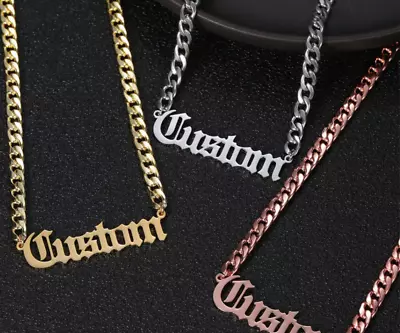 Customized Old English Name Necklace Personalized Jewelry Cuban Chain Women Men • $18.89