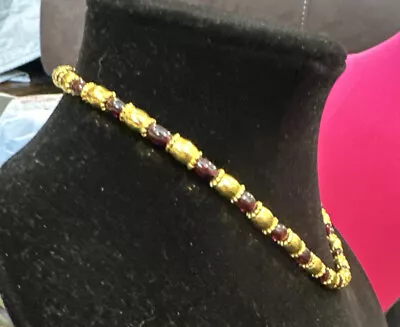 METROPOLITAN MUSEUM OF ART MMA WAG Gold Tone Garnet Bead Egyptian Necklace 1992 • $49