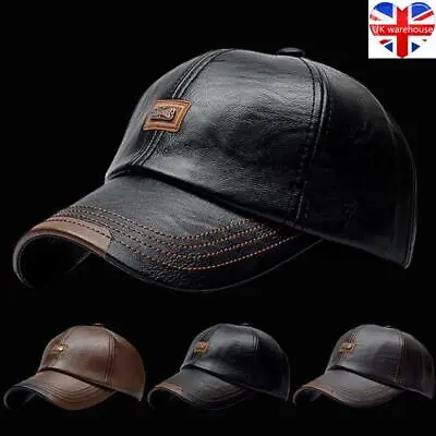 Men Baseball Cap Casual Fashion Hat Plus Velvet Cap PU Leather Baseball Cap UK • £8.65