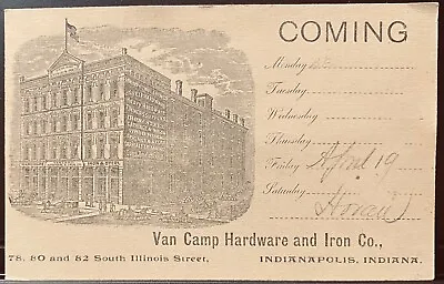 Indianapolis In Van Camp Hardware & Iron Co. 1895 Govt Postal Postcard Factory • $15.99