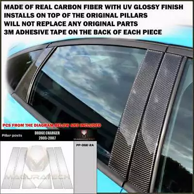 Fits Dodge Charger 2005-07 Real Black Carbon Fiber Window Pillar Posts - 6 Pcs • $87