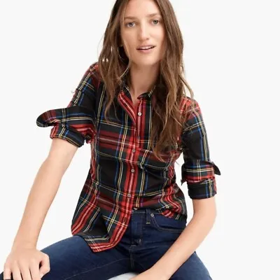 J Crew Perfect Shirt Stewart Tartan Plaid Black Red Sz 10 NEW • $58