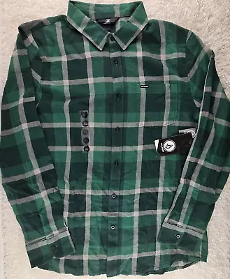 Volcom NWT Green Plaid Button Up Shirt SIZE XL 100% Cotton Lightweight (X) • $14.90