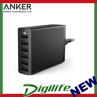 $55 • Buy Anker PowerPort 60W 6 Port USB Desktop Wall Charger Black A2123T11